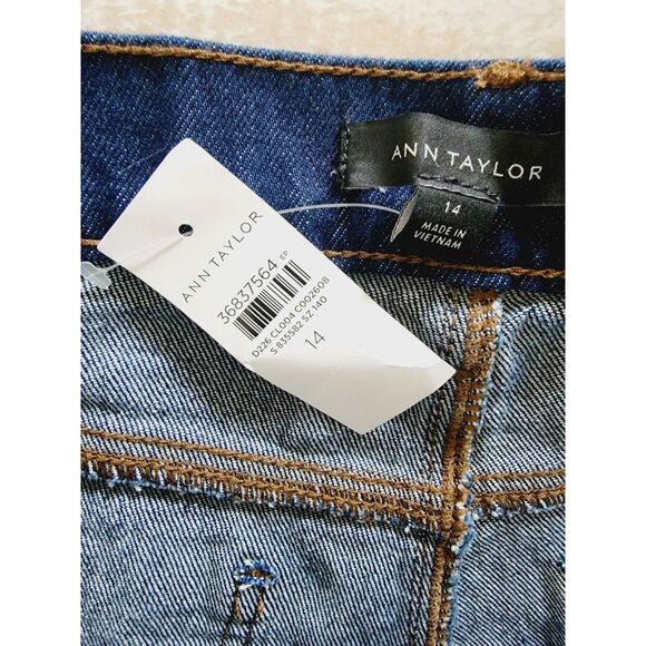 Ann Taylor 14 Wide Leg Cargo Jeans Denim Hi‎ Rise Pckts Dk Wash Size Large NWT - Picture 6 of 7